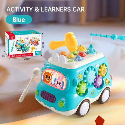 6-in-1 Montessori Learning Bus - Musical Baby Toy with Whack-a-Mole, Xylophone, Spinning Windmill & Gears, Safe for Ages 1+