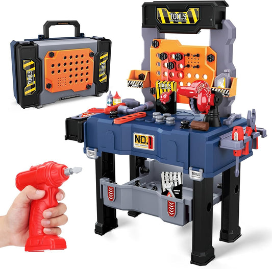 65 PCS Kids Tool Bench with Realistic Engineer Role-play, Automatic Saw, Safe for Ages 3+