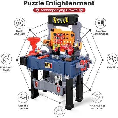 65 PCS Kids Tool Bench with Realistic Engineer Role-play, Automatic Saw, Safe for Ages 3+