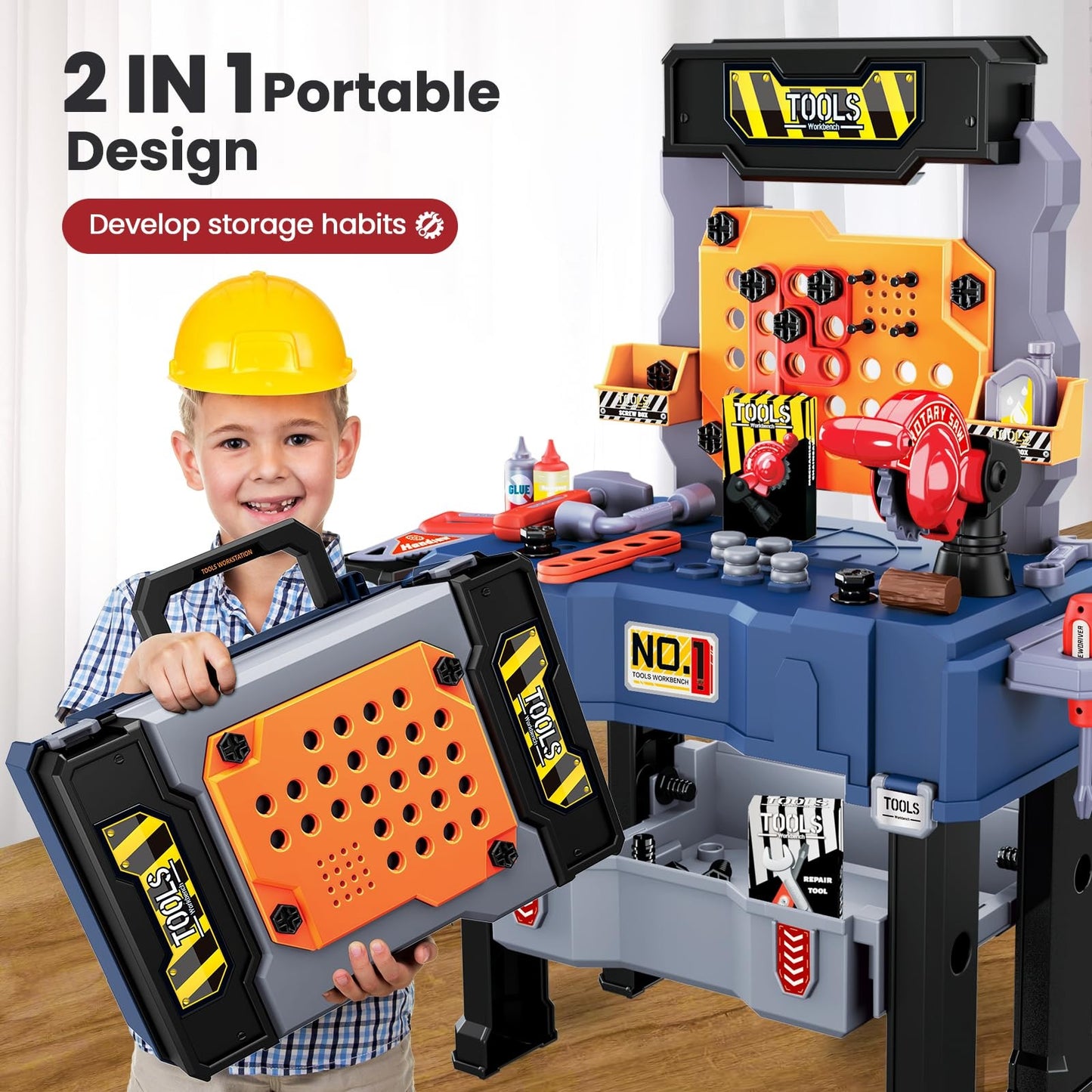 65 PCS Kids Tool Bench with Realistic Engineer Role-play, Automatic Saw, Safe for Ages 3+