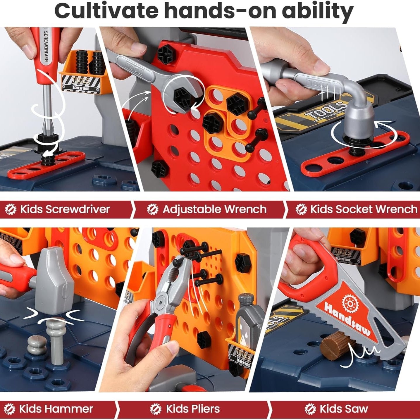65 PCS Kids Tool Bench with Realistic Engineer Role-play, Automatic Saw, Safe for Ages 3+