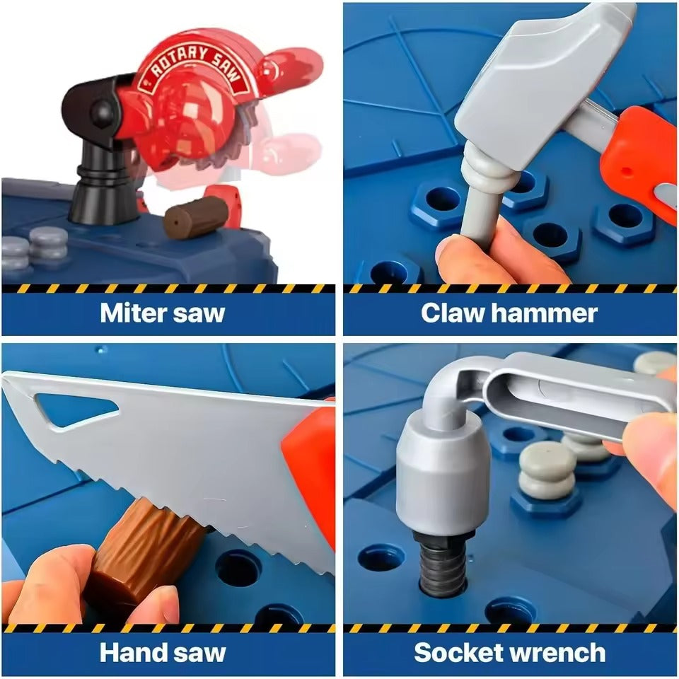 65 PCS Kids Tool Bench with Realistic Engineer Role-play, Automatic Saw, Safe for Ages 3+