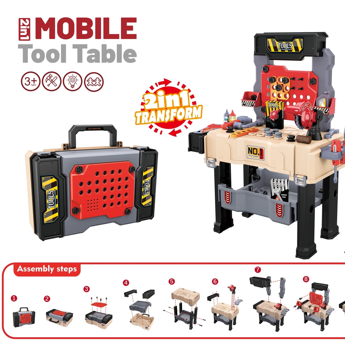 65 PCS Kids Tool Bench with Realistic Engineer Role-play, Automatic Saw, Safe for Ages 3+