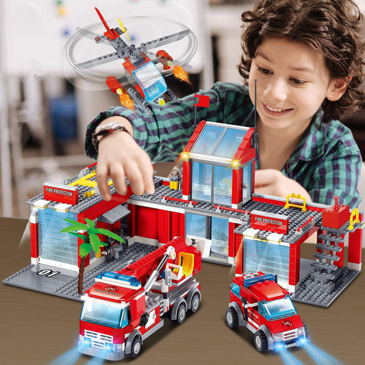 774 Pcs City Fire Station Building Set Including Fire Station, Fire Truck, Fire Helicopter, Fire Fighter, City Building, Safe for Ages 6+
