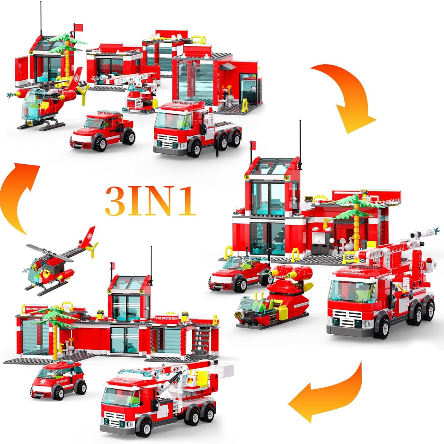 774 Pcs City Fire Station Building Set Including Fire Station, Fire Truck, Fire Helicopter, Fire Fighter, City Building, Safe for Ages 6+