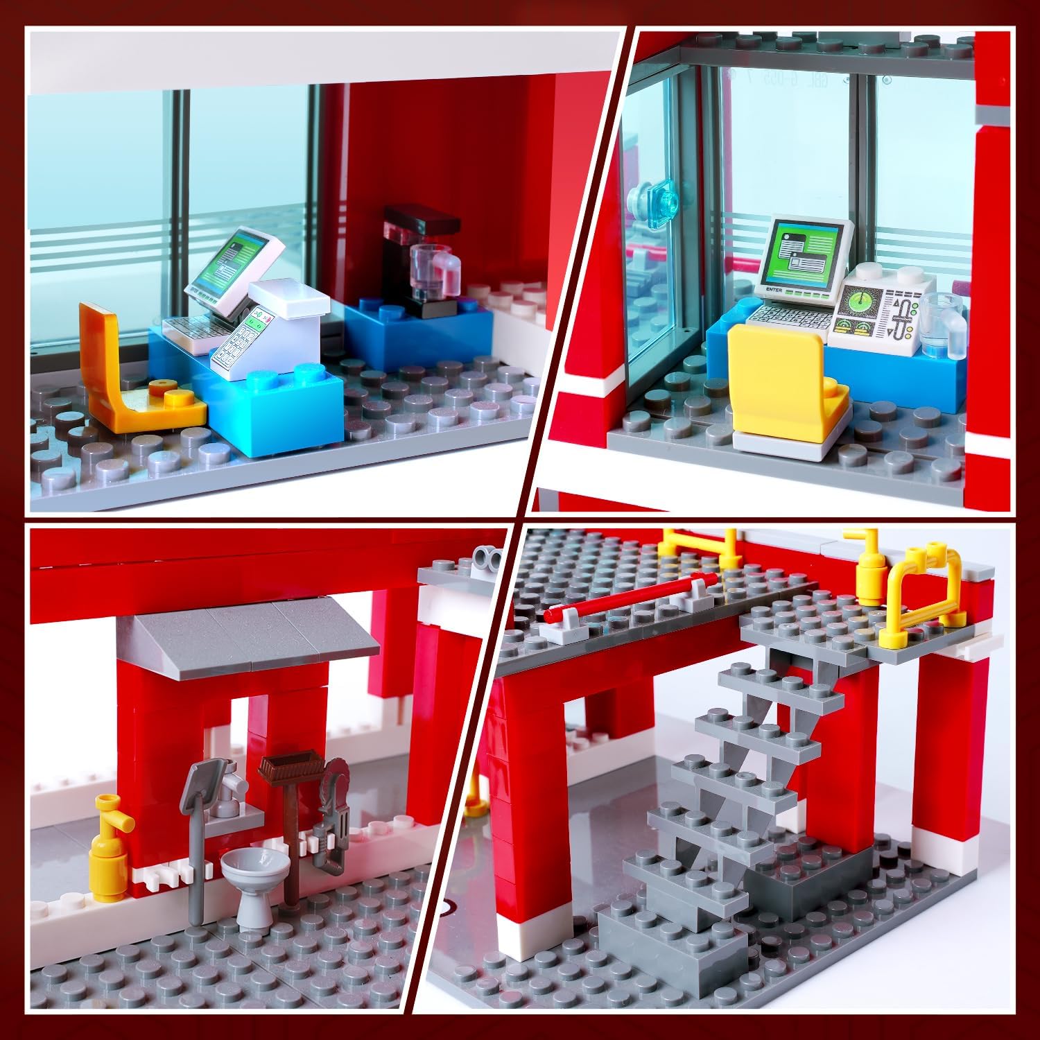 774 Pcs City Fire Station Building Set Including Fire Station, Fire Truck, Fire Helicopter, Fire Fighter, City Building, Safe for Ages 6+