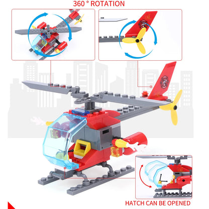 774 Pcs City Fire Station Building Set Including Fire Station, Fire Truck, Fire Helicopter, Fire Fighter, City Building, Safe for Ages 6+