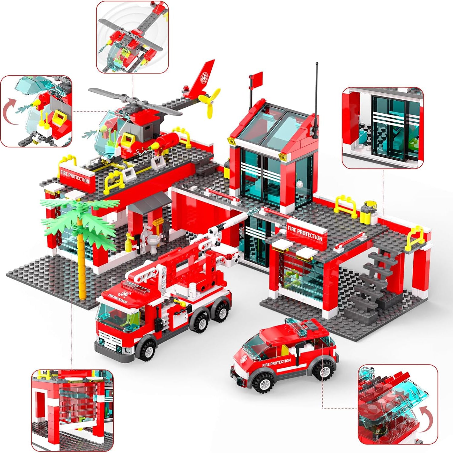 774 Pcs City Fire Station Building Set Including Fire Station, Fire Truck, Fire Helicopter, Fire Fighter, City Building, Safe for Ages 6+