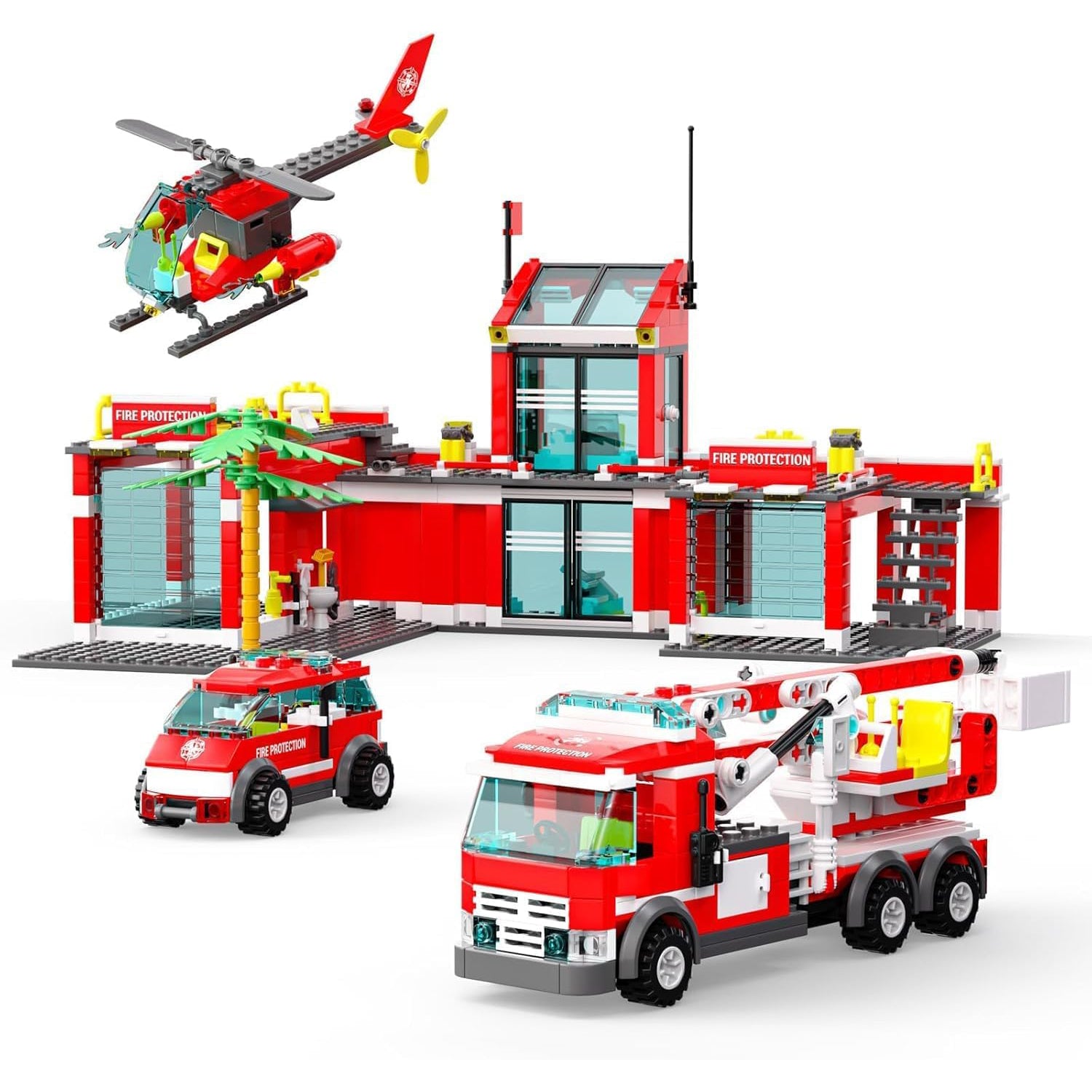 774 Pcs City Fire Station Building Set Including Fire Station, Fire Truck, Fire Helicopter, Fire Fighter, City Building, Safe for Ages 6+
