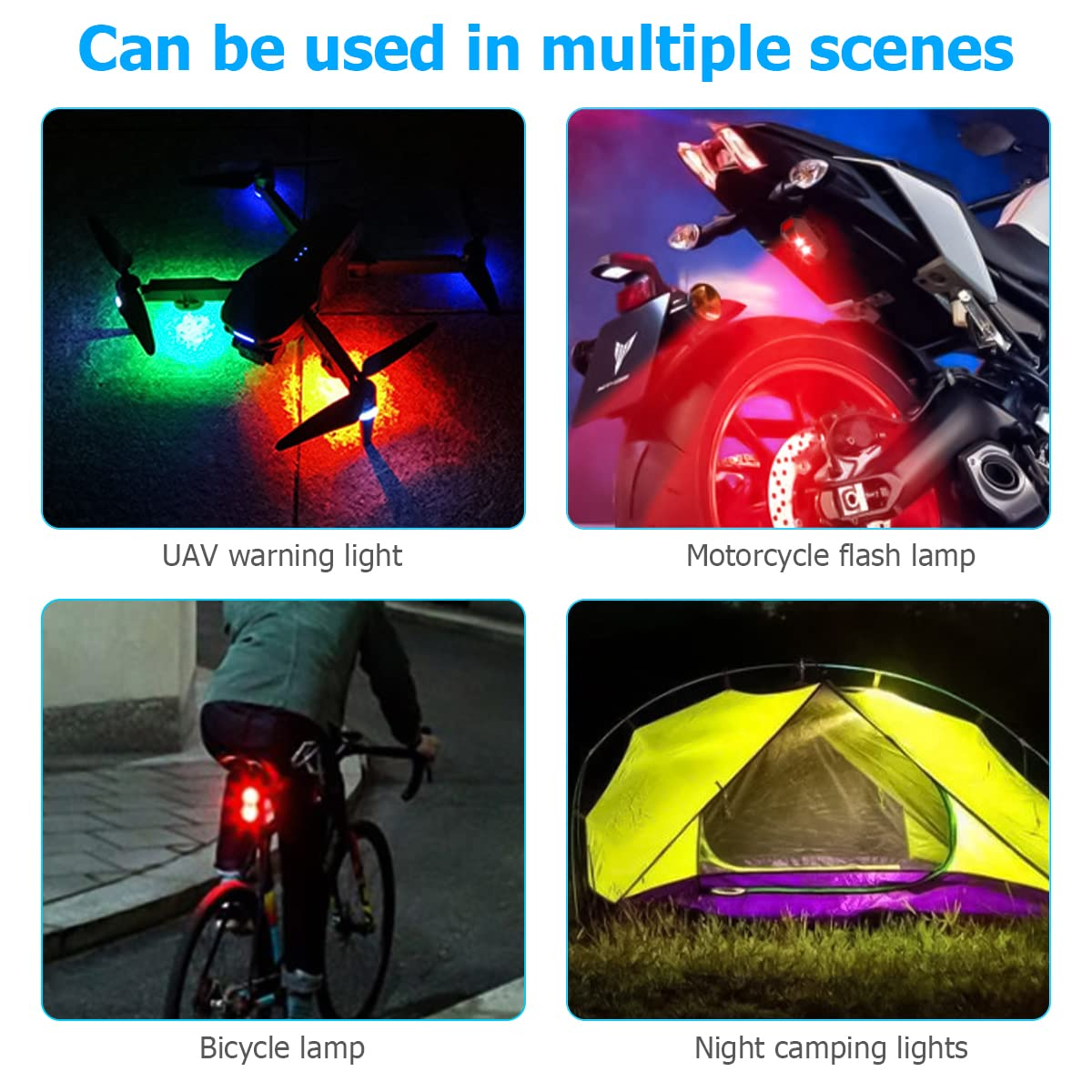 7 Colors LED Motorcycle Strobe Lights - Anti-Collision Lights and USB Charging, Night Signal Emergency Warning