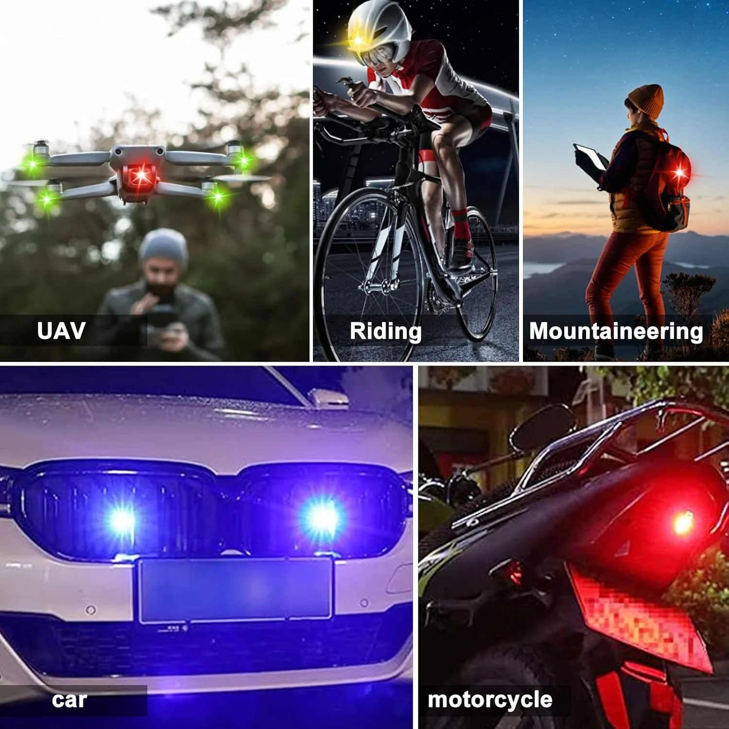 7 Colors LED Motorcycle Strobe Lights - Anti-Collision Lights and USB Charging, Night Signal Emergency Warning