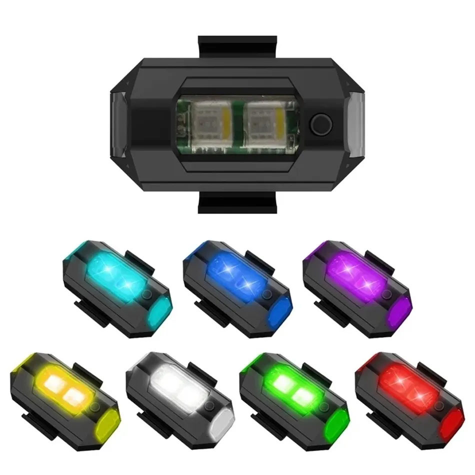 7 Colors LED Motorcycle Strobe Lights - Anti-Collision Lights and USB Charging, Night Signal Emergency Warning