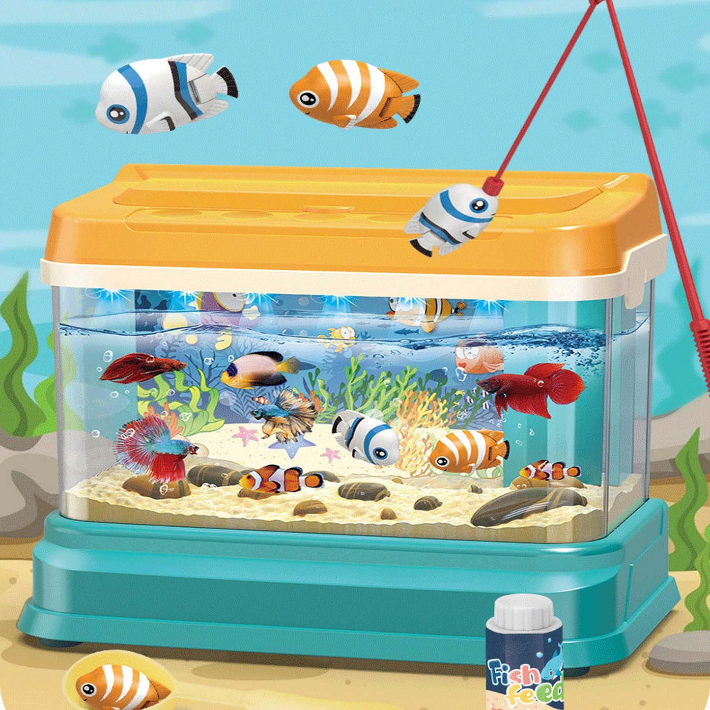 7pcs Electric Musical Aquarium Toy with Light, Fishing Game, Safe for Ages 3+