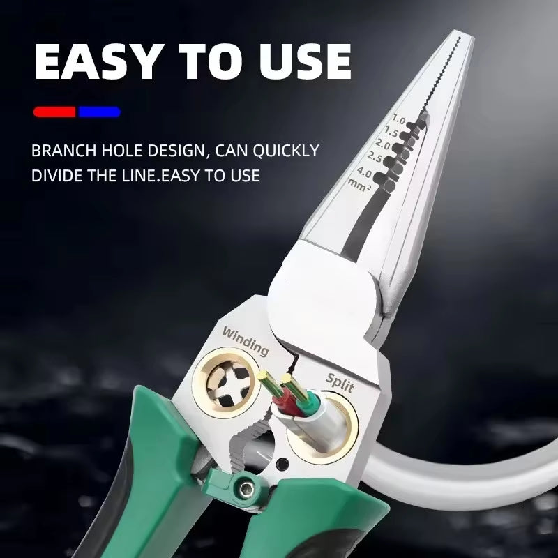 8-in-1 Multi-Functional Wire Stripping Pliers with Electrical Tester, Winding & Split Hole Design, Made from Durable Stainless Steel