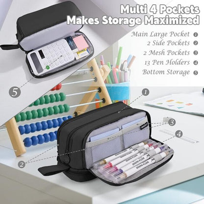 Large Capacity Pencil Case – 4-Compartment Multifunctional Pen & Stationery Organizer