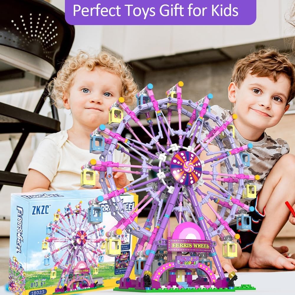 813 Piece Ferris Wheel Building Set with Swinging Cabins, STEM Learning Toy, Safe & Fun for Kids 6+