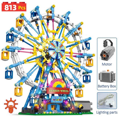 813 Piece Ferris Wheel Building Set with Swinging Cabins, STEM Learning Toy, Safe & Fun for Kids 6+