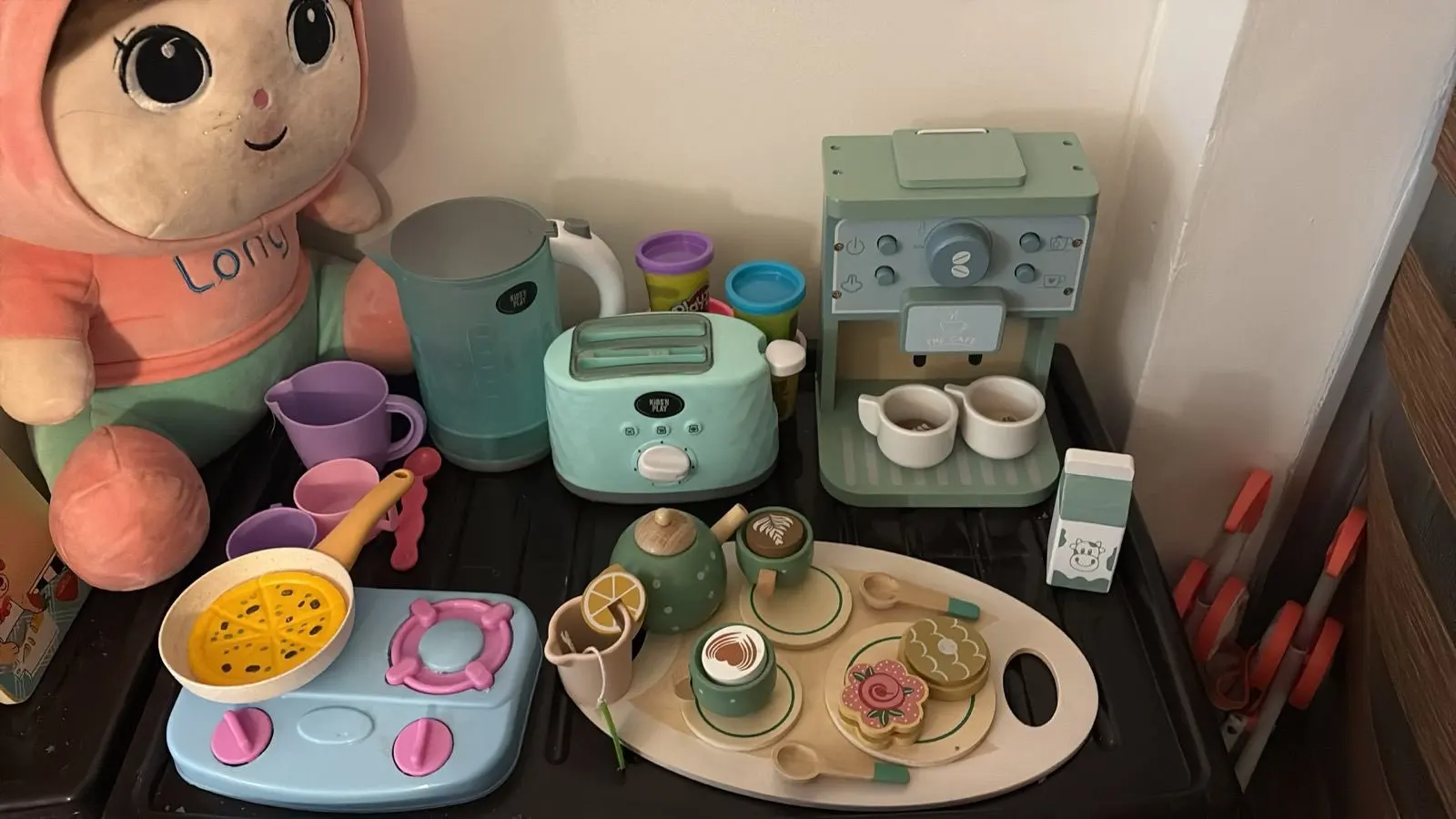 8Pcs Wooden Coffee Maker Toy Set, Kitchen Game Role Play, Safe for Ages 3+