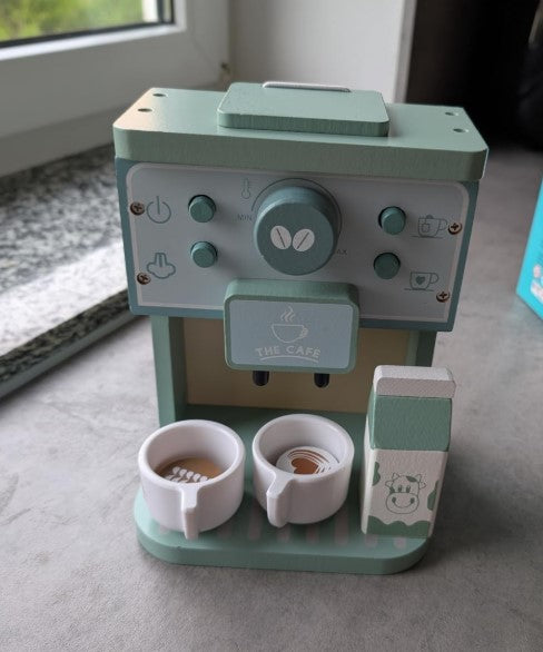8Pcs Wooden Coffee Maker Toy Set, Kitchen Game Role Play, Safe for Ages 3+