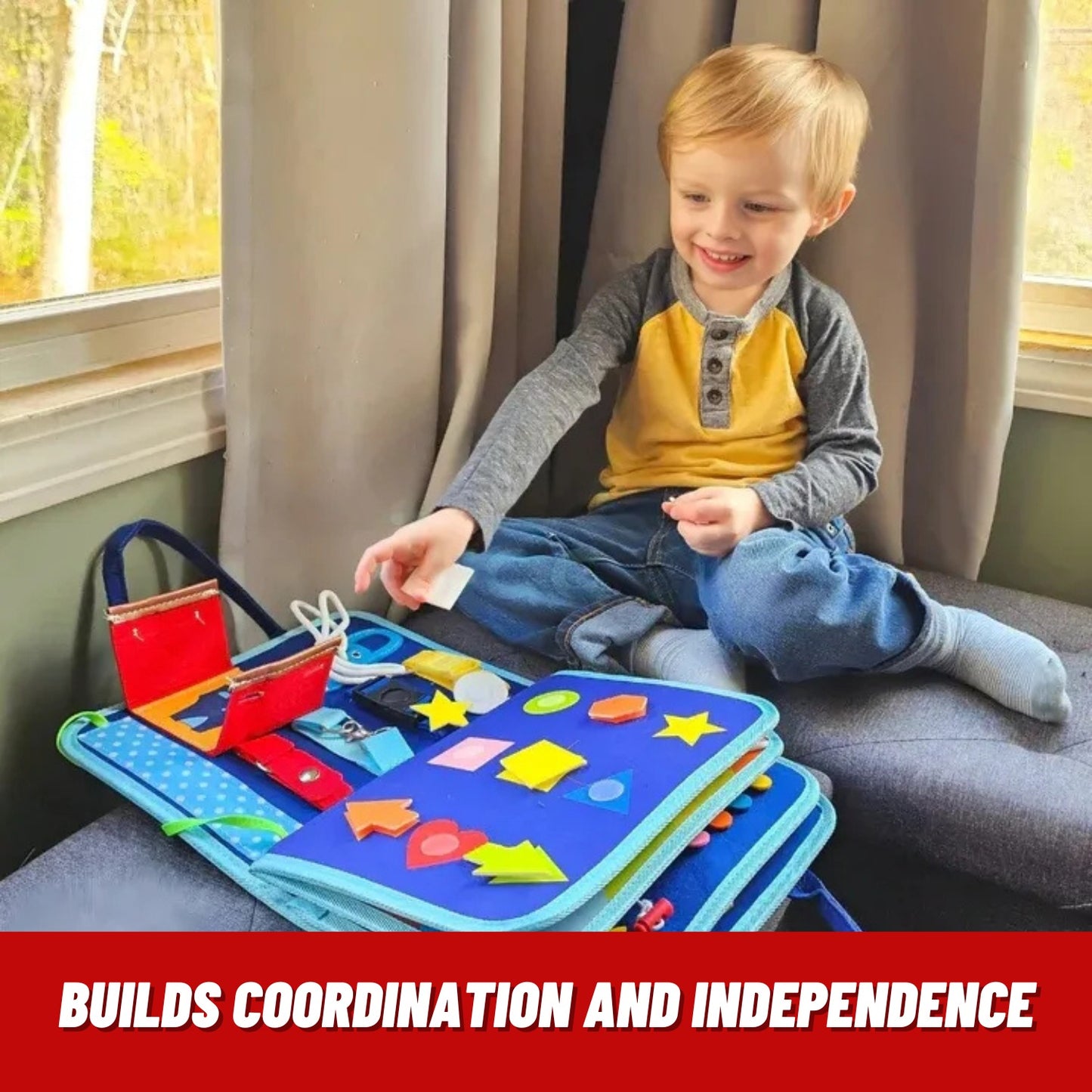 8-in-1 DIY Montessori Busy Board for Ages 2-6 – Non-toxic, Portable, Cartoon Design