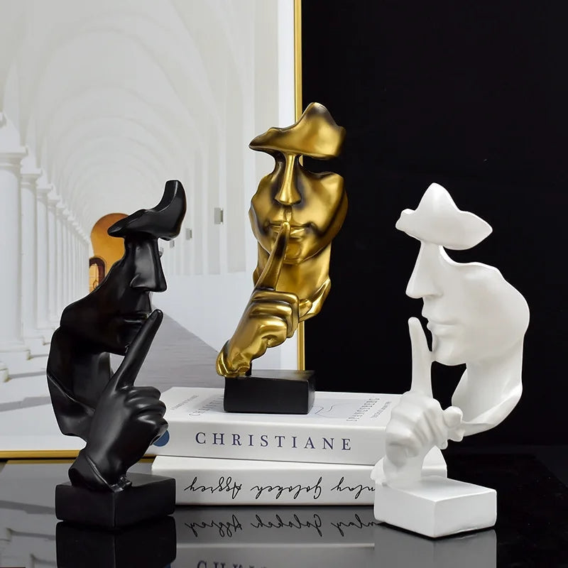 Abstract Resin Thinker Statue – Silence Is Golden Figurine Decor