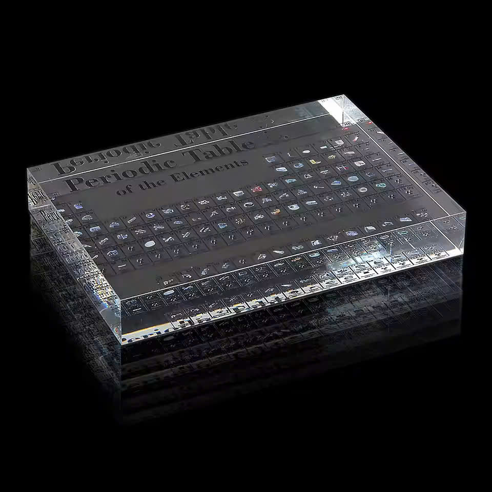 Acrylic Periodic Table Chemistry Display with Wooden Base, LED Light, and USB Power