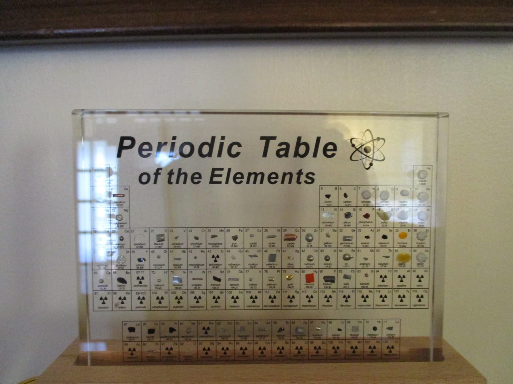 Acrylic Periodic Table Chemistry Display with Wooden Base, LED Light, and USB Power
