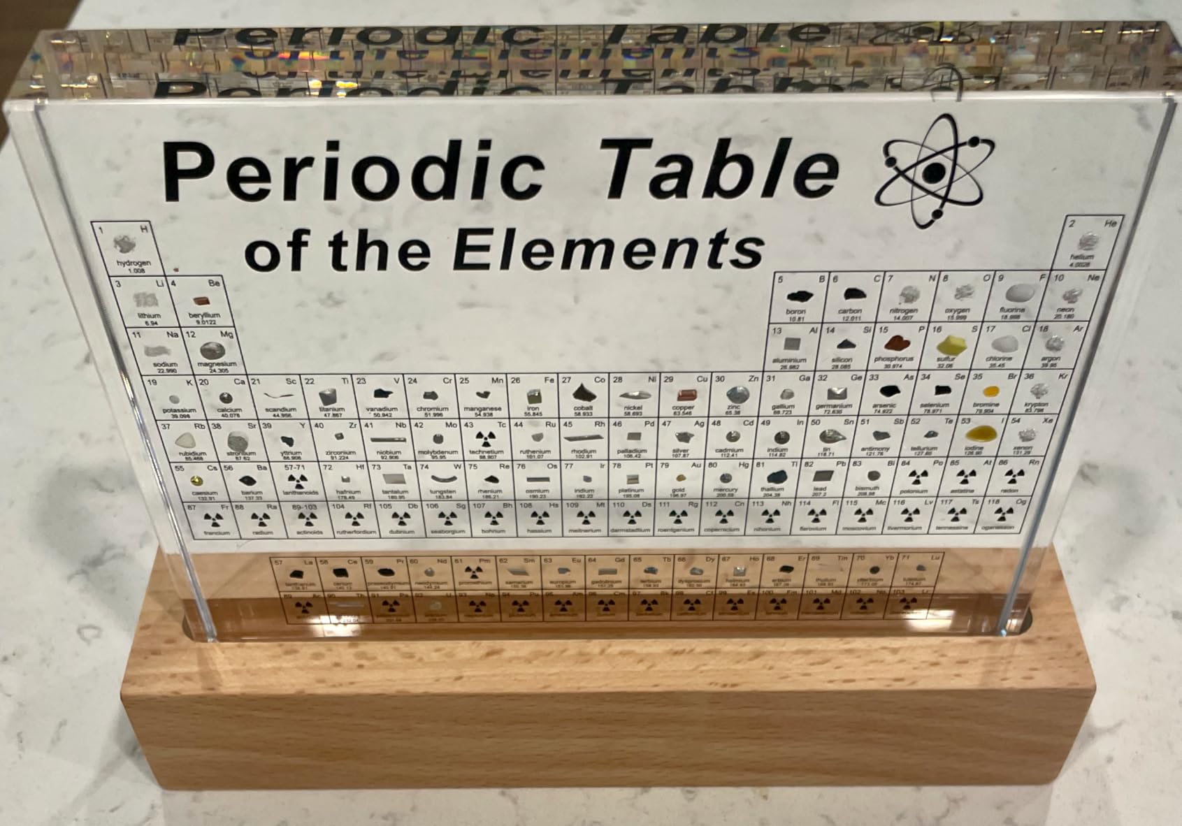 Acrylic Periodic Table Chemistry Display with Wooden Base, LED Light, and USB Power