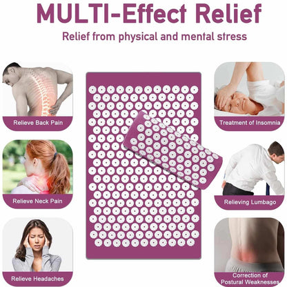 Acupressure Yoga Massage Pad and Pillow Set for Full Body Neck Back Foot Relief Purple