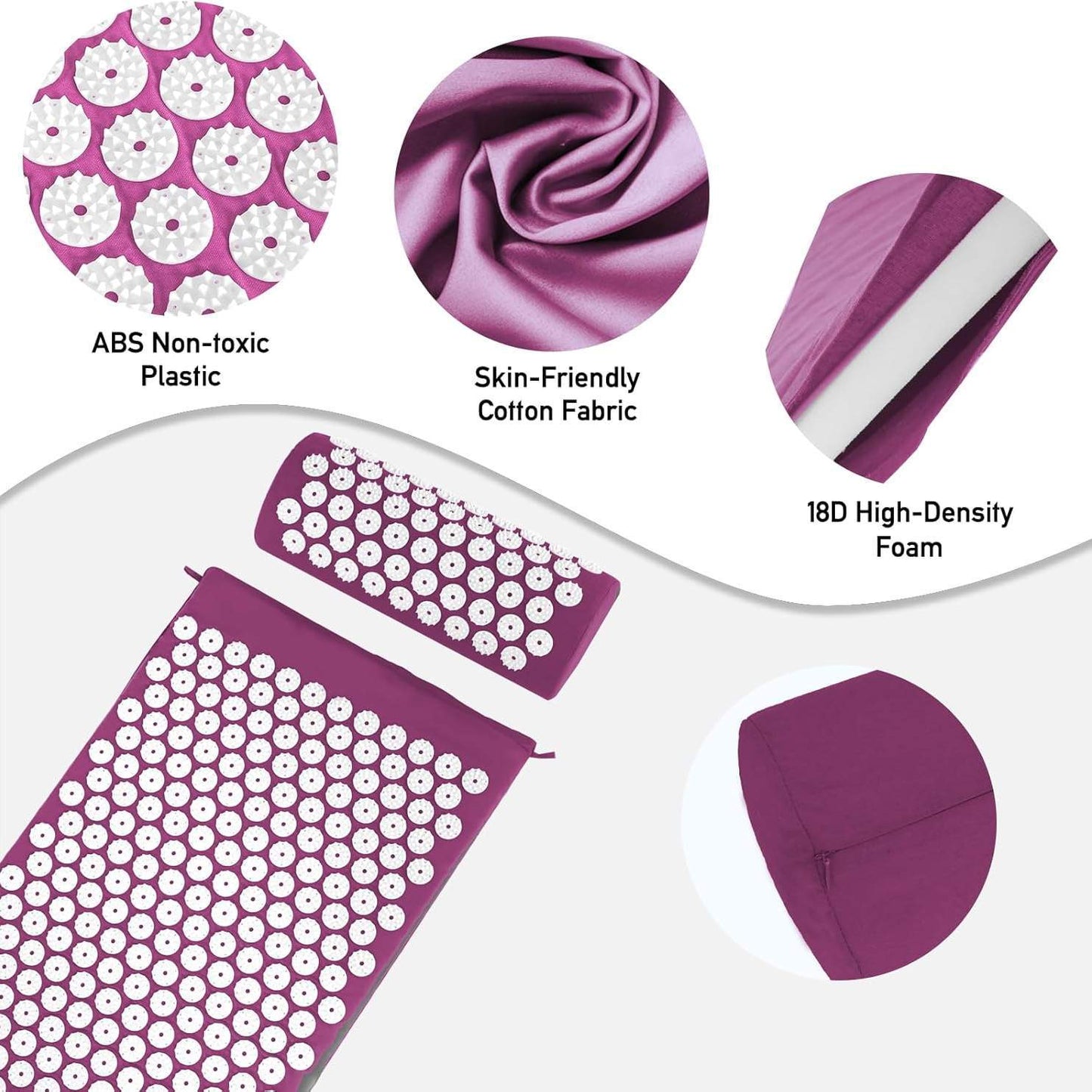 Acupressure Yoga Massage Pad and Pillow Set for Full Body Neck Back Foot Relief Purple