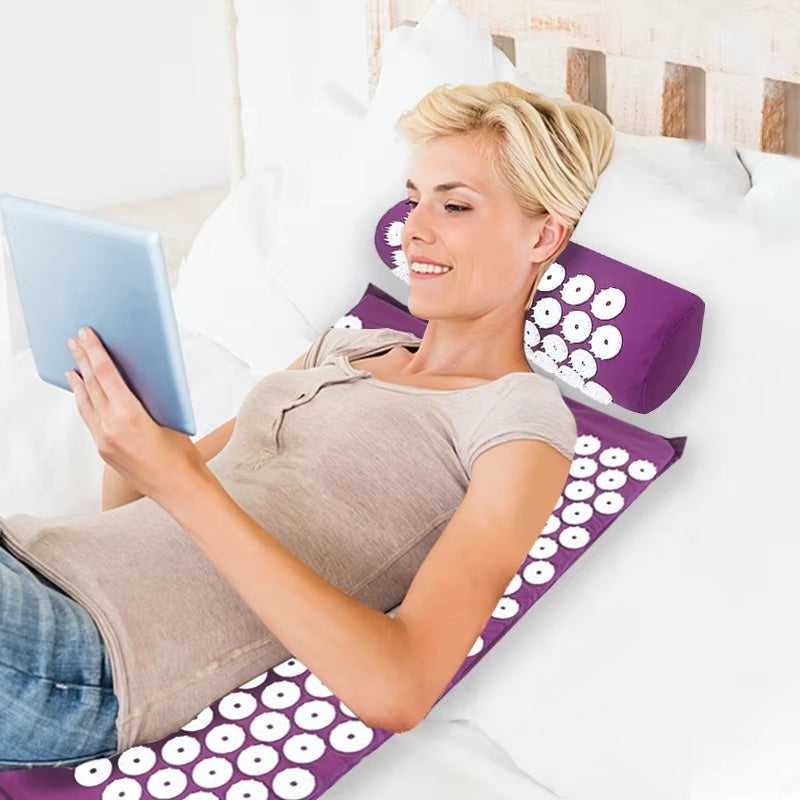 Acupressure Yoga Massage Pad and Pillow Set for Full Body Neck Back Foot Relief Purple
