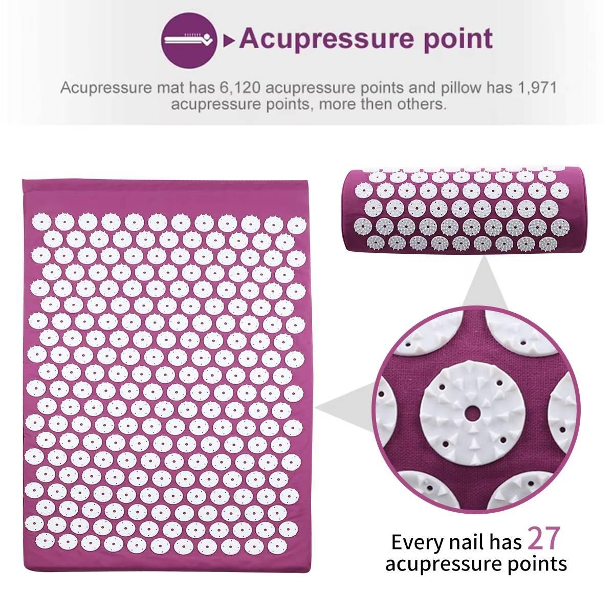 Acupressure Yoga Massage Pad and Pillow Set for Full Body Neck Back Foot Relief Purple