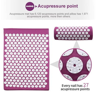 Acupressure Yoga Massage Pad and Pillow Set for Full Body Neck Back Foot Relief Purple