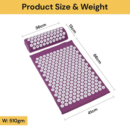 Acupressure Yoga Massage Pad and Pillow Set for Full Body Neck Back Foot Relief Purple