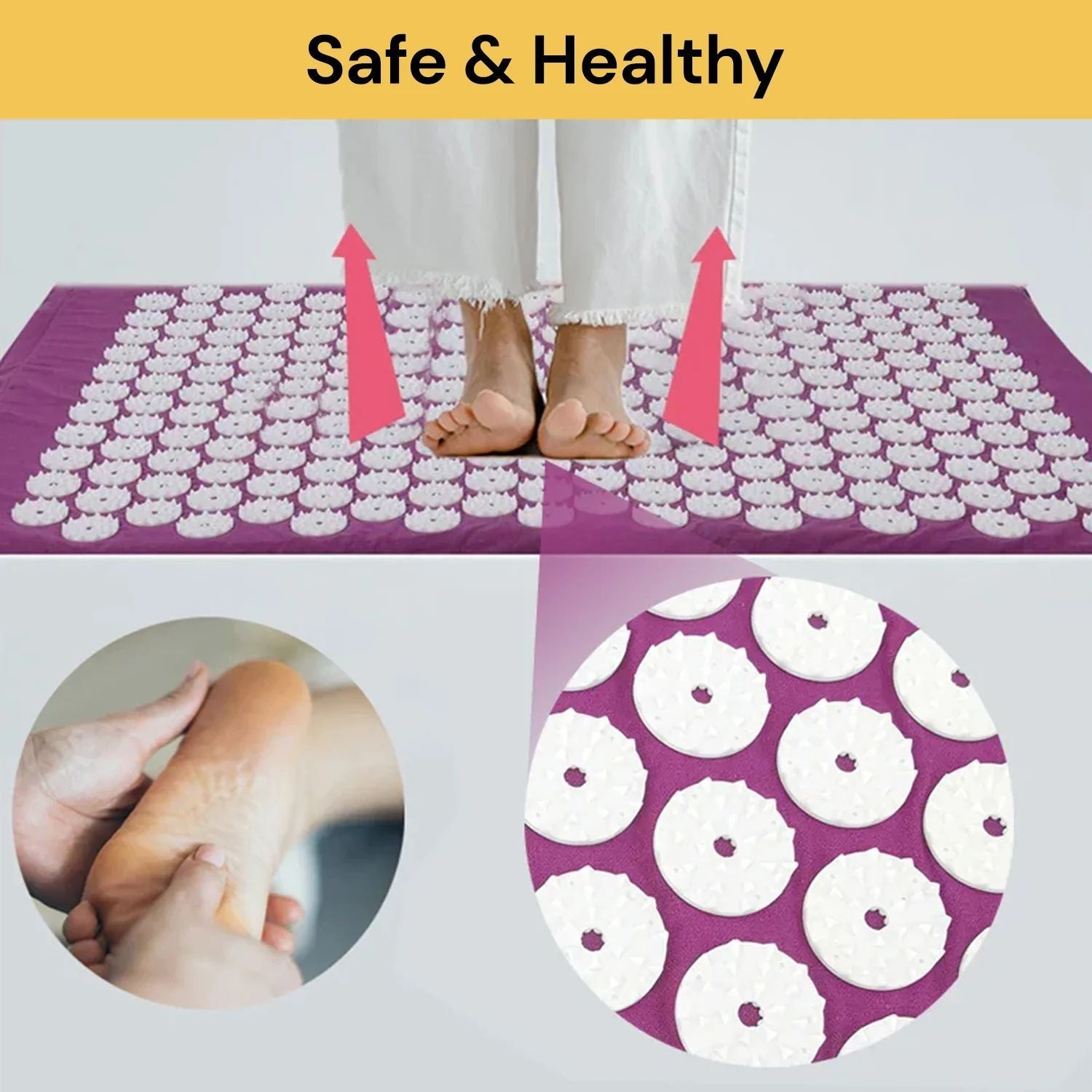 Acupressure Yoga Massage Pad and Pillow Set for Full Body Neck Back Foot Relief Purple
