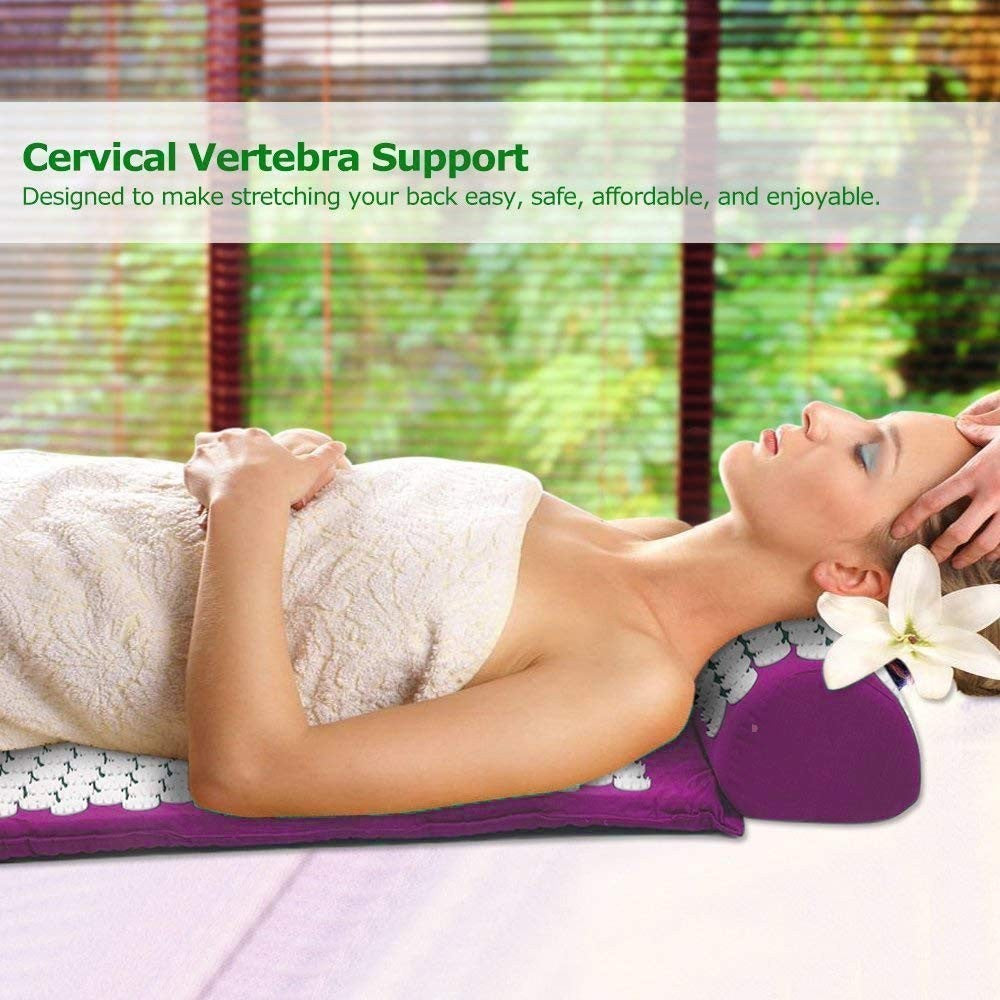 Acupressure Yoga Massage Pad and Pillow Set for Full Body Neck Back Foot Relief Purple
