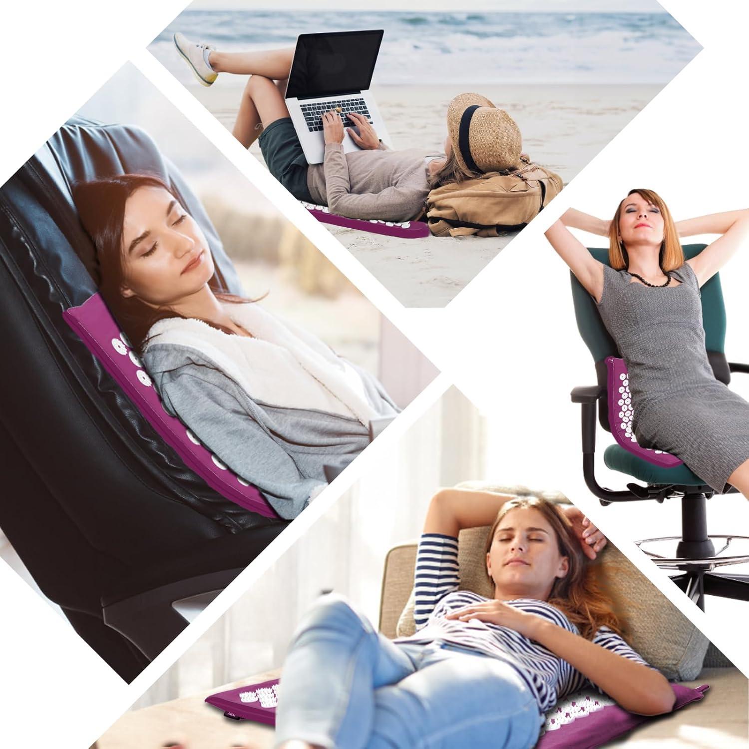Acupressure Yoga Massage Pad and Pillow Set for Full Body Neck Back Foot Relief Purple