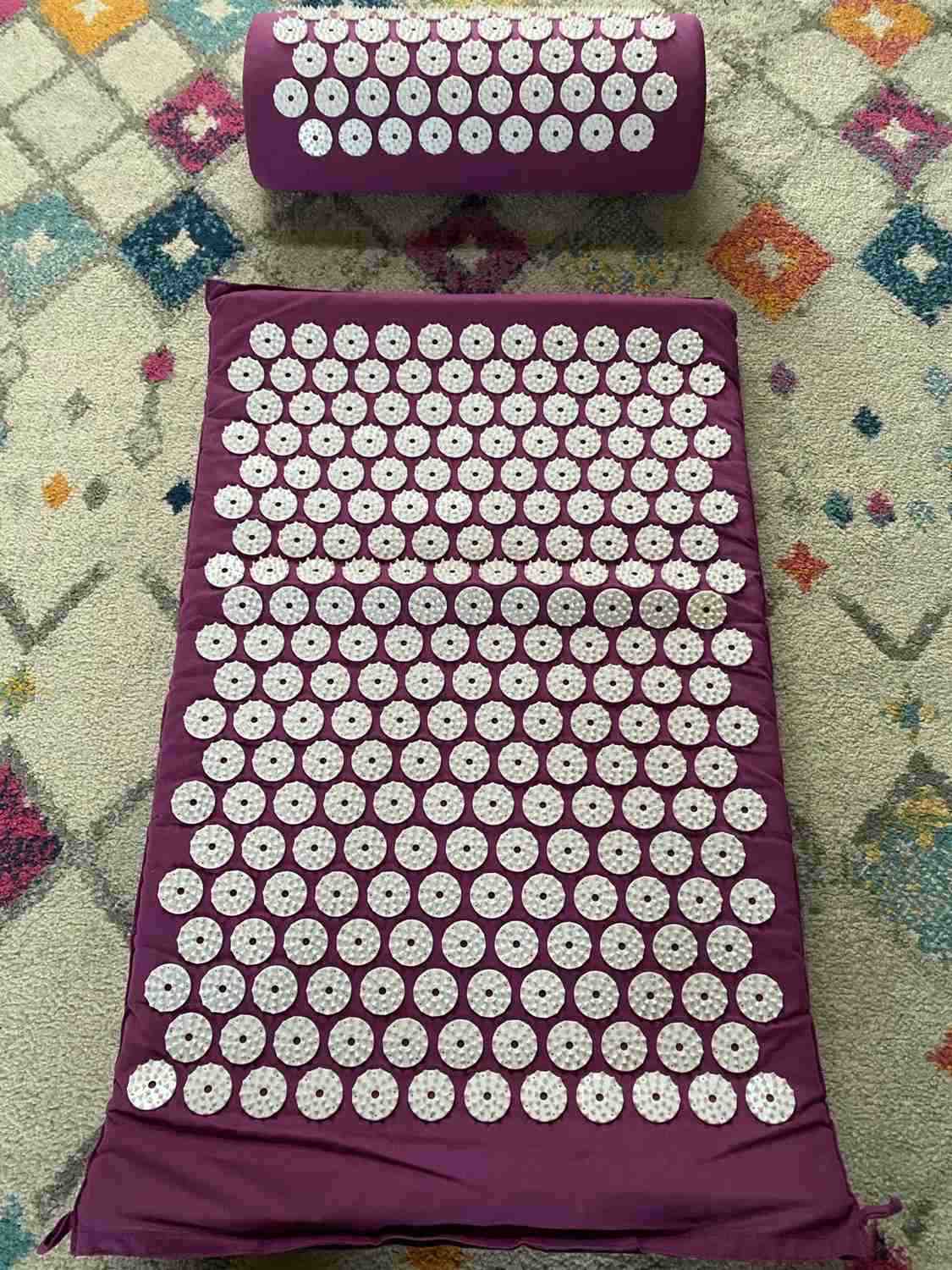 Acupressure Yoga Massage Pad and Pillow Set for Full Body Neck Back Foot Relief Purple