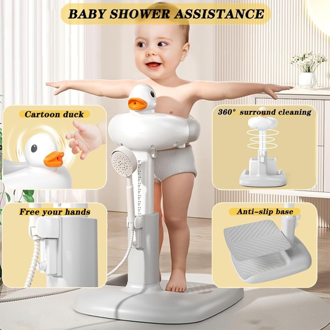 Adjustable Baby Bath Support Stand With Height Adjustable, Anti-Slip, Compact, Secure Shower Head Holder for Ages 6 month+
