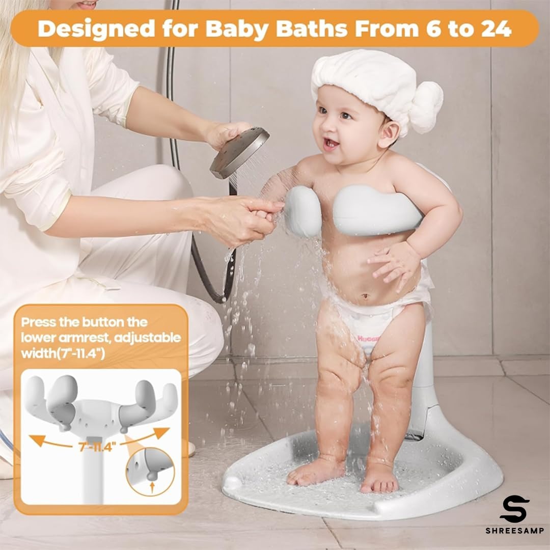 Adjustable Baby Bath Support Stand With Height Adjustable, Anti-Slip, Compact, Secure Shower Head Holder for Ages 6 month+
