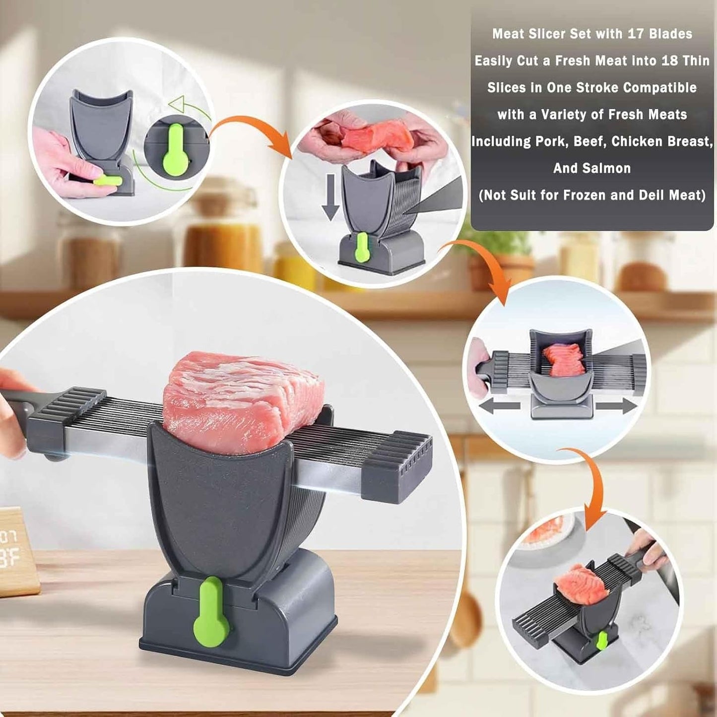 Adjustable Thickness Stainless Steel Meat Slicer – Heavy-Duty Manual Cleaver for Quick and Precise Meat Cutting
