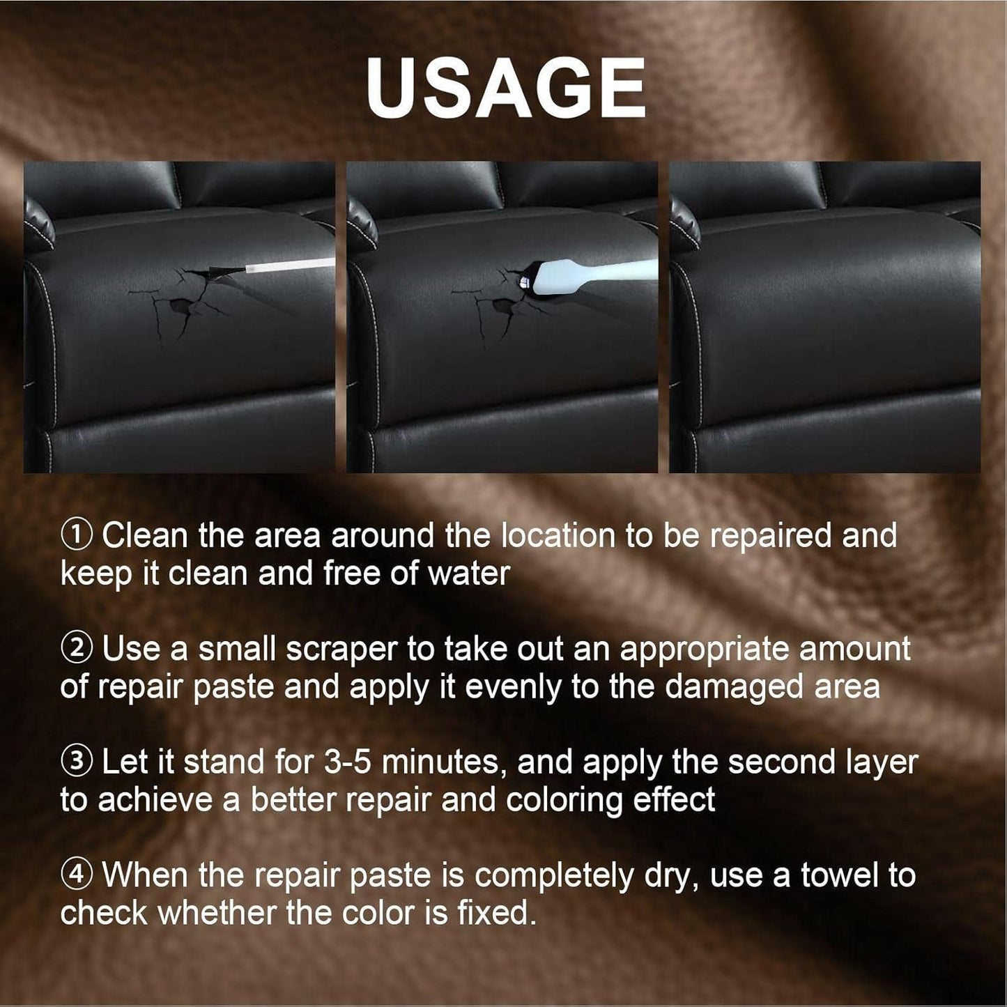 Advanced Leather Repair Gel with Multiple Colors, Shiny Finish, No Technique Required