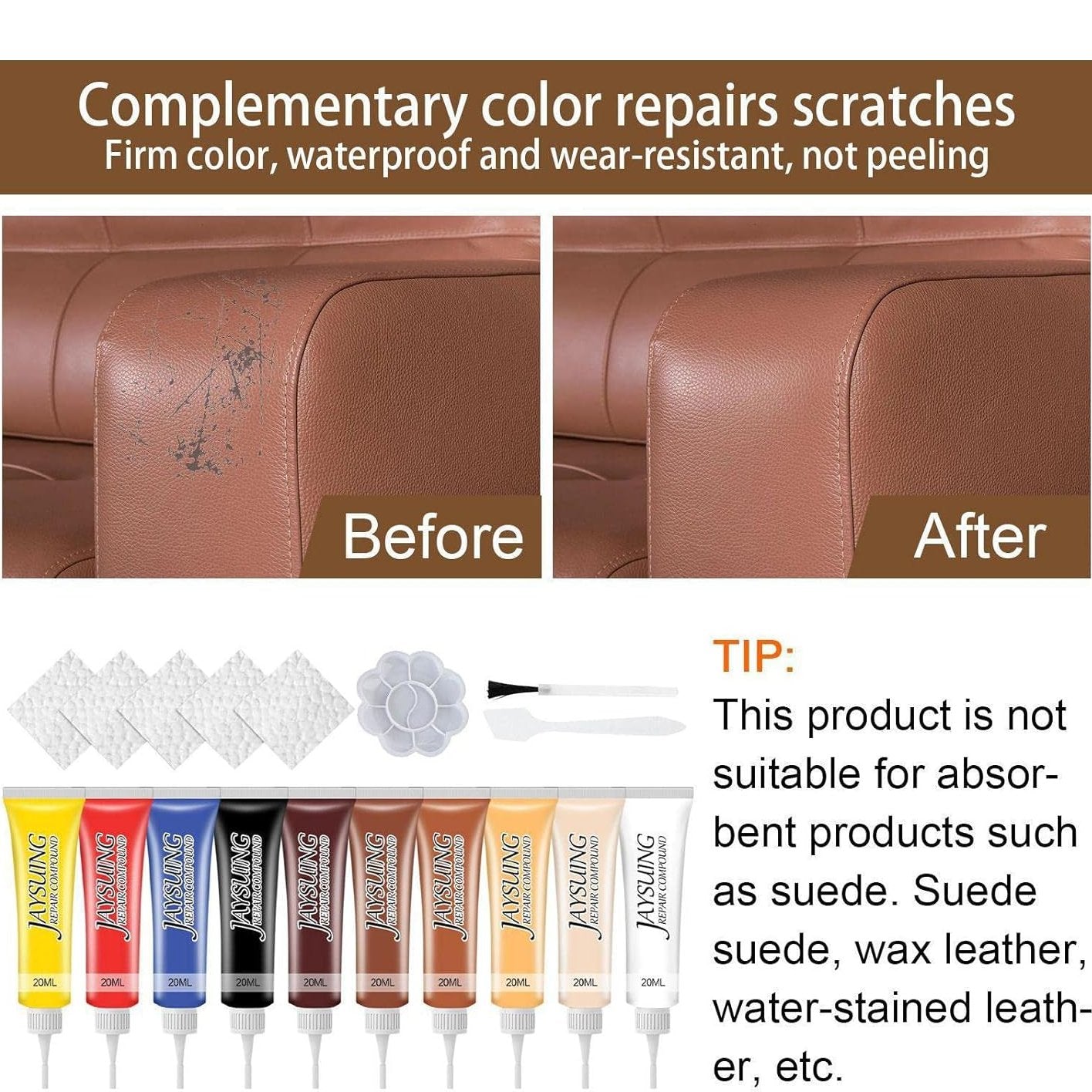 Advanced Leather Repair Gel with Multiple Colors, Shiny Finish, No Technique Required