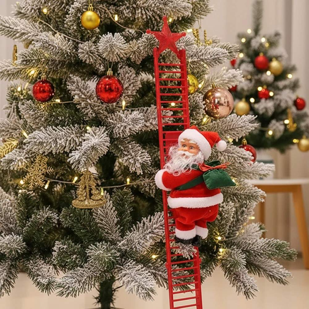 Animated Climbing Santa Christmas Decoration with LED Lights – Unique Christmas Tree Ornament