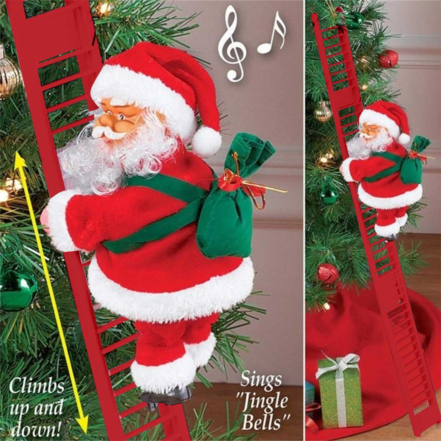 Animated Climbing Santa Christmas Decoration with LED Lights – Unique Christmas Tree Ornament