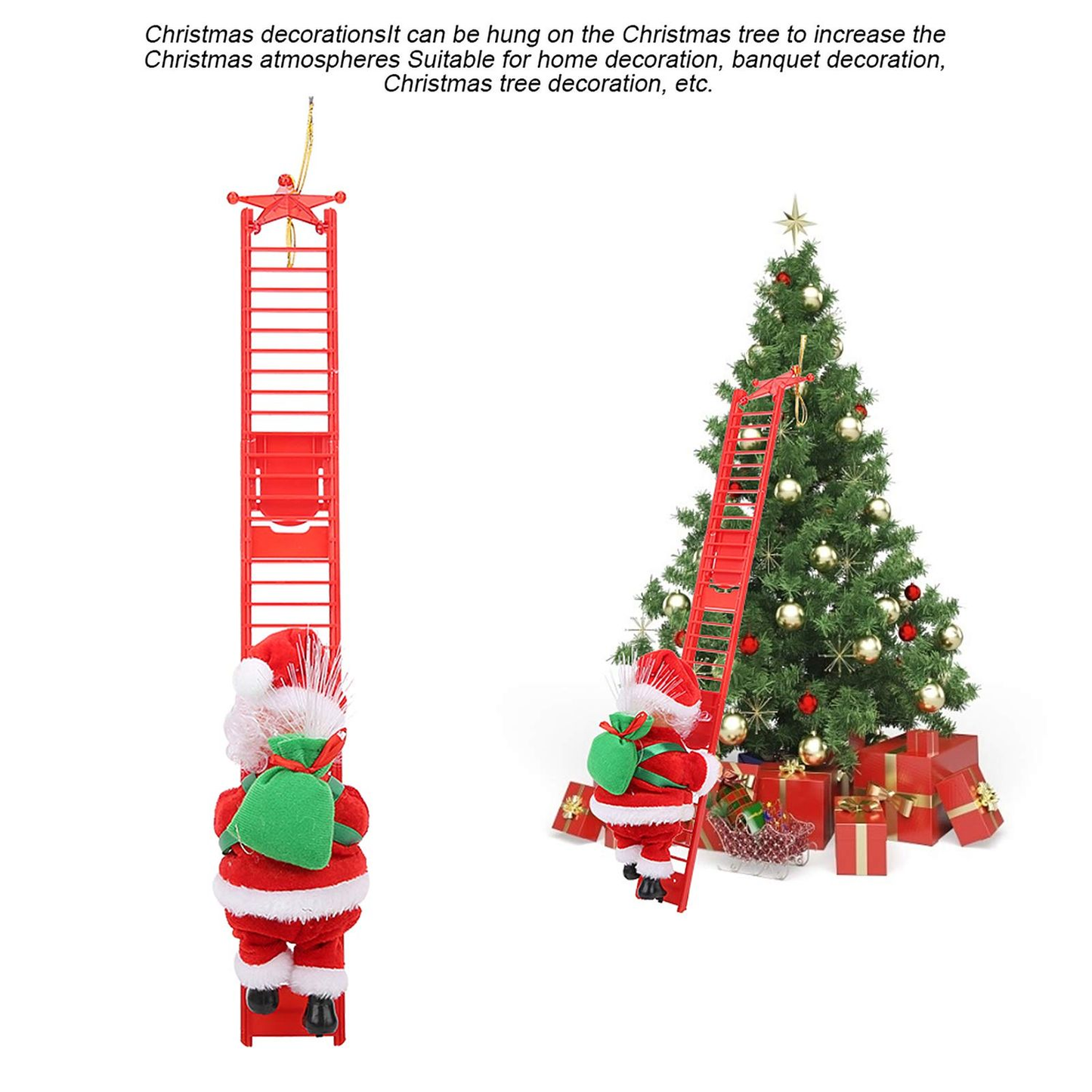 Animated Climbing Santa Christmas Decoration with LED Lights – Unique Christmas Tree Ornament