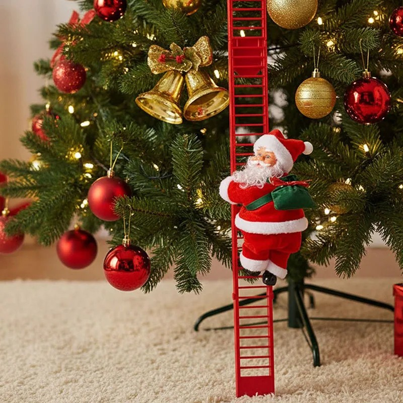 Animated Climbing Santa Christmas Decoration with LED Lights – Unique Christmas Tree Ornament