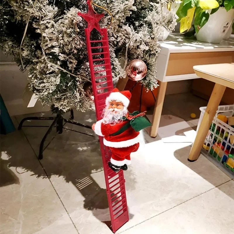 Animated Climbing Santa Christmas Decoration with LED Lights – Unique Christmas Tree Ornament