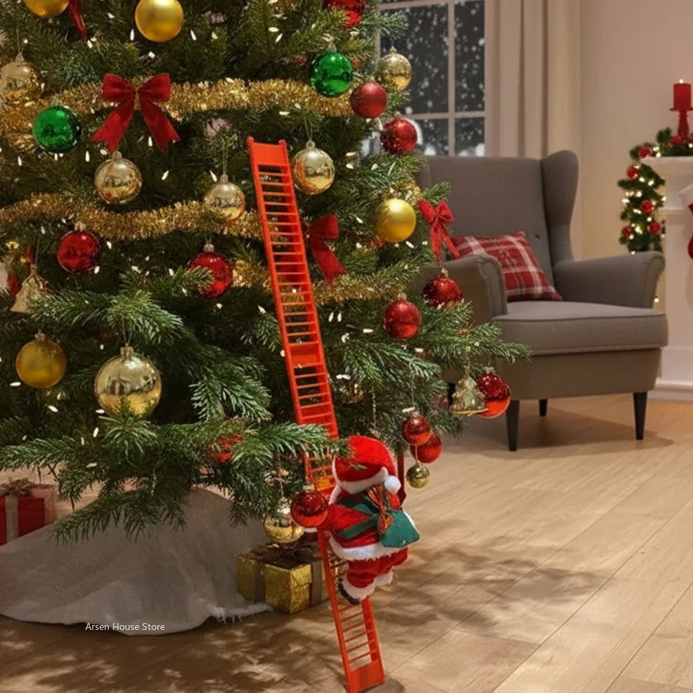 Animated Climbing Santa Christmas Decoration with LED Lights – Unique Christmas Tree Ornament