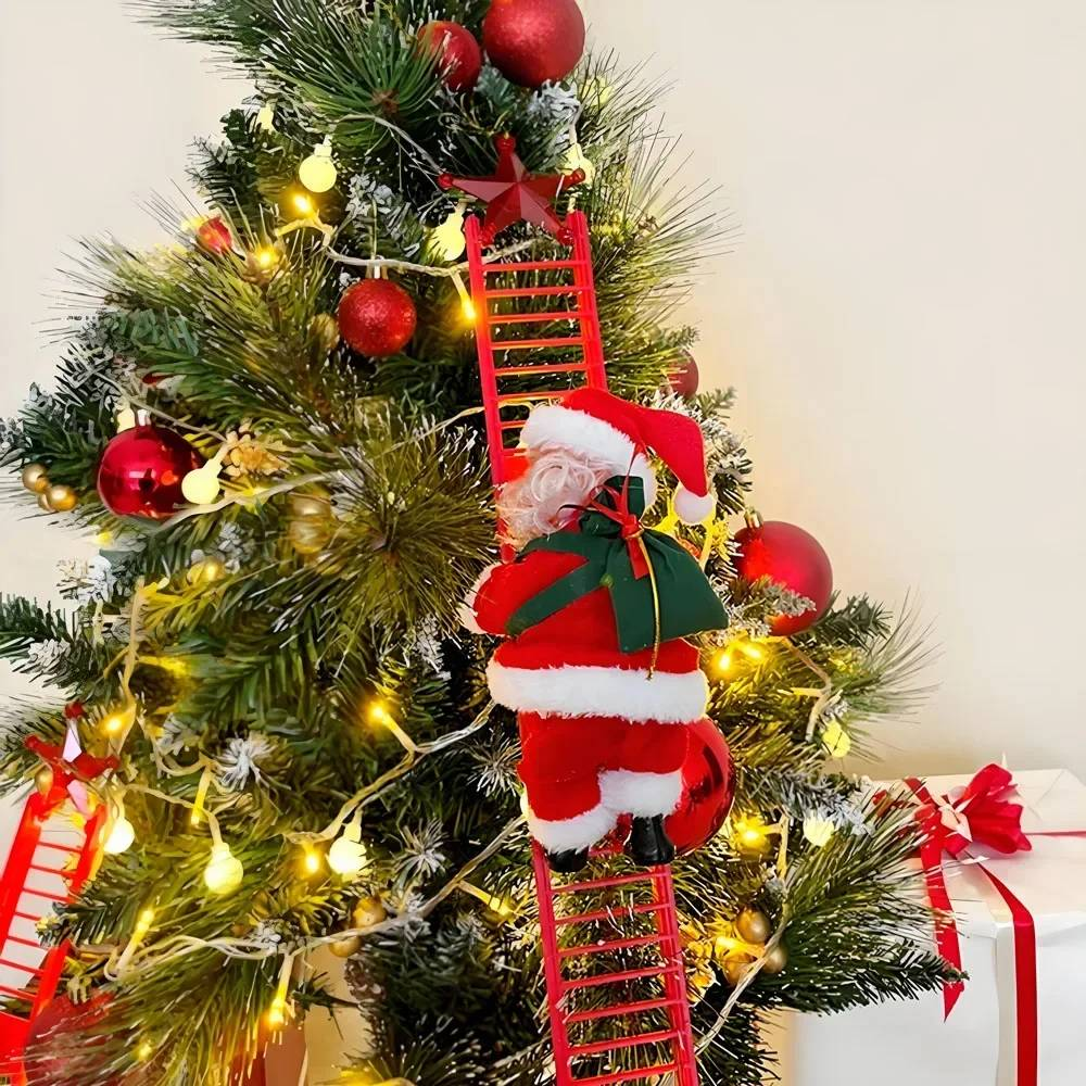 Animated Climbing Santa Christmas Decoration with LED Lights – Unique Christmas Tree Ornament